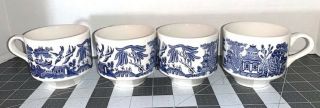 Set Of 4 Vintage Blue Willow Churchill Made In England Tea Cups