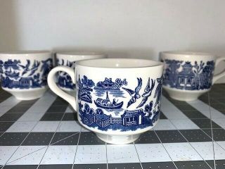 Set of 4 Vintage Blue Willow Churchill Made in England Tea Cups 2