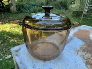 Pyrex Corning Visionware Amber Stock Pot W/ Lid 3.  5 L,  France,  Vision Dutch Oven