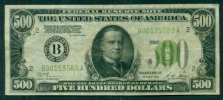 $500.  00 Federal Reserve Note - York,  1928,  Fresh And Circulated Vf
