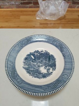 4 Vintage Royal China Blue Currier & Ives Soup Bowls Early Winter
