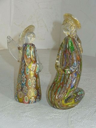 Murano Italian Art Glass Millefiori Nativity Angel & Mary Figurines B