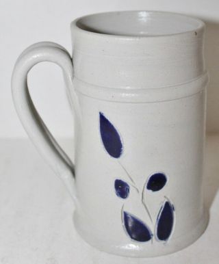 Williamsburg Pottery Coffee Mug 5 " T Leaves Cobalt Blue - Salt Glaze