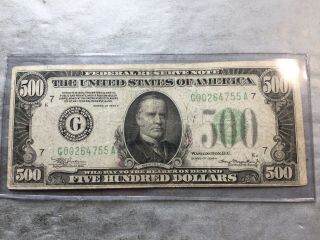 Vintage Currency 1934 $500 Chicago Five Hundred Dollar Bill.  G00264755a