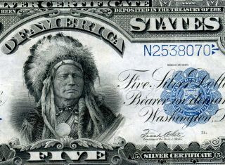 Hgr Sunday 1899 $5 Indian Chief ( (rarer Elliott/white))  Only Lightly Circulated