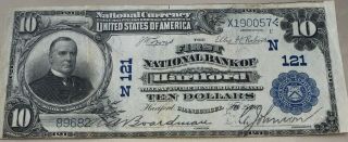 1902 10 Dollars Bank Note First National Bank Of Hartford Connecticut Scarce