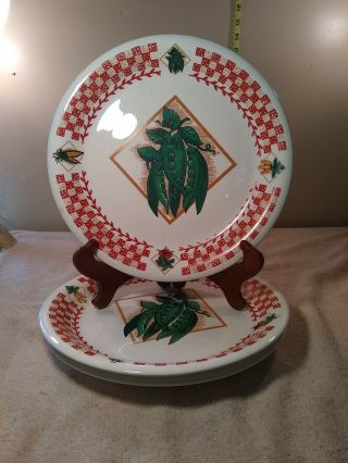 Set Of 3 - Garden Fresh 10.  5 " Dinner Plate By Tabletops Unlimited Peas 1 Chipped