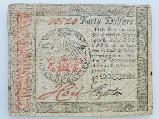 Colonial Currency Jan 14,  1779 The United States $40 Forty Dollars