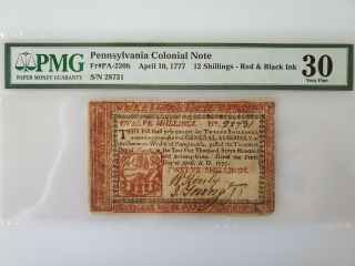 Colonial Currency Apr 10,  1777 Pennsylvania 12s Twelve Shillings Pmg 30