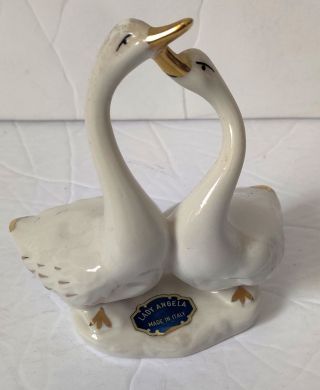 Vintage Angela Capodimonte Porcelain Kissing Swans Italy