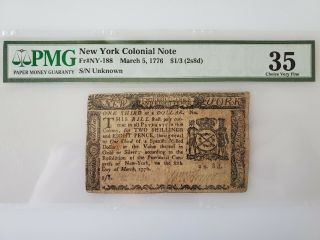 Colonial Currency Mar 5,  1776 York $1/3 One Third Dollar Pmg 35