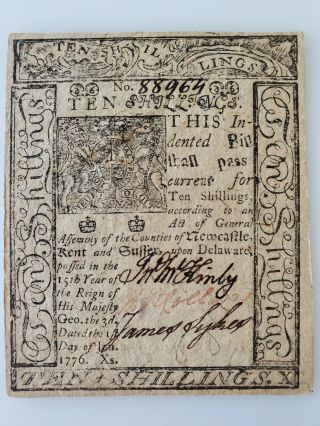 Colonial Currency Jan 1,  1776 Delaware 10s Ten Schillings