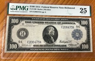 1914 $100 Federal Reserve Note Pmg 25