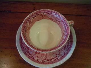 Mason ' s Vista Pink Red Ironstone Teacup Coffee Cup And Saucer 2