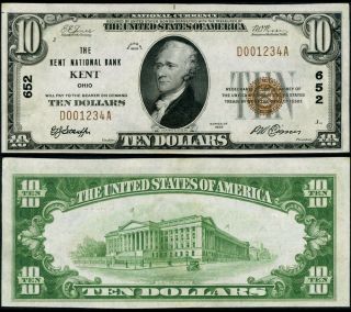 Kent Oh $10 1929 Ty 1 National Bank Note Ch 652 Kent Nb Cu