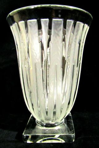 Signed 8 " Verlys Icicle Vase - Art Deco Glass With Frosted Accents & Square Base
