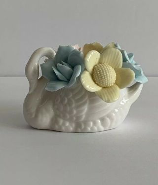 Vintage Candle Holder Small Swan Capodimonte Style Flowers 2