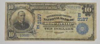 1902 $10 Charter : E3187 National Bank Of Rockville Md Large Note 5878