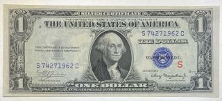 1935 A One Dollar Experimental S Silver Certificate Currency Note $1