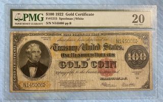 1922 $100 Gold Certificate Pmg 20 Very Fine Fr 1215