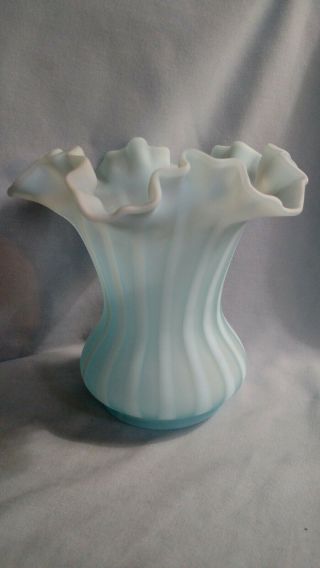 Fenton Blue Satin Rib Optic 1656 Vase