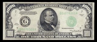 Very Fine 1934 Chicago $1000 ONE THOUSAND DOLLAR BILL Fr.  2211 500 G00078369A 2