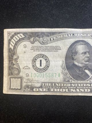 Very Fine 1934 Minnesota $1000 One Thousand Dollar Bill