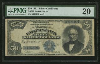 Fr335 $50 1891 Silver Certificate Pmg 20 Vf,  Wln574