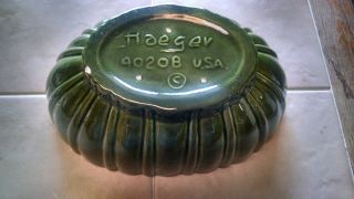 Vintage Haeger Ribbed Green Bowl Oval planter marked 4020B snack candy flowers 2