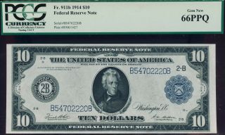 Fr.  911b $10 1914 Federal Reserve Note York Pcgs 66ppq