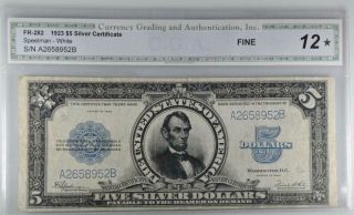 1923 $5 Silver Certificate Lincoln Porthole Note Cga Fine 12 Star Designation
