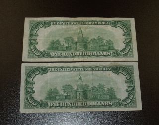 Two 1934 $100 - G Chicago Federal Reserve Notes - Very Fine 2