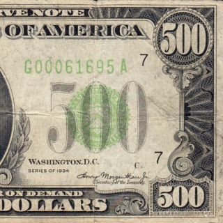 1 Day 1934 Lgs Chicago $500 Five Hundred Dollar Bill Fr.  2201 1000 61695