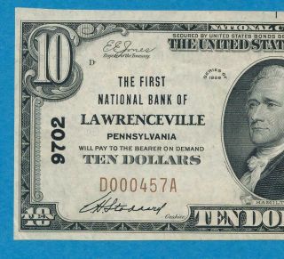 $10.  1929 The First N.  B.  Of Lawrenceville Pa.  Chart.  9702