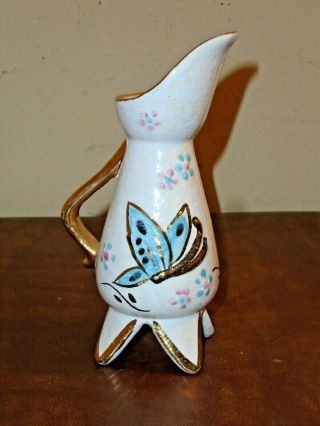 Vintage Hull Footed Pitcher Ewer Butterfly Mid Century 6 1/4 "