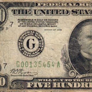 1 Day 1928 $500 Chicago Five Hundred Dollar Bill Fr.  2200g 135454a