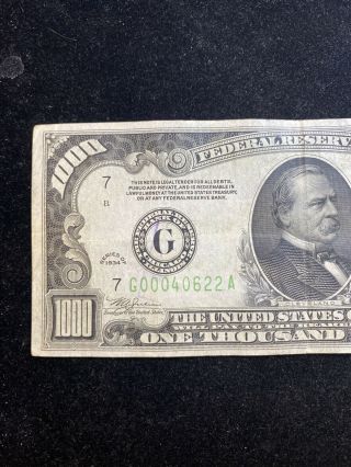 Authentic 1934a Chicago $1000 One Thousand Dollar Bill