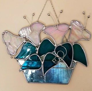 Two Suncatcher Opalescent Stained Glass Flowers