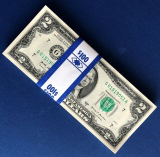 5 Packs Of 50 $2 Bills Crisp,  Money Series 2017 A Chicago Two Dollar Notes