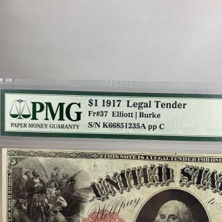 1917 1 dollar Bill Legal Tender PMG Graded 40 Extremely Fine 3
