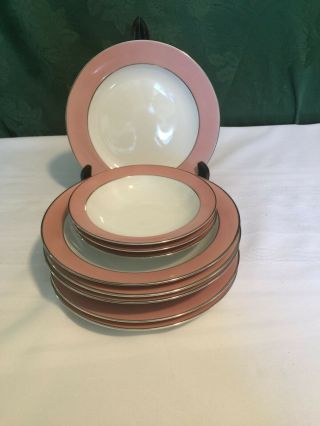 Rhapsody China By Sango (japan).  White With Pink Border And Two Platinum Bands