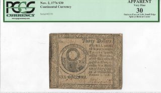 Continental Currency Fr Cc - 54 Nov.  2,  1776 $30 Pcgs 30 Better Note