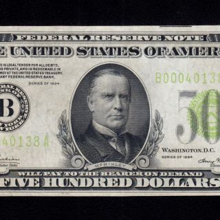 Scarce York Lgs 1934 $500 Five Hundred Dollar Bill Fr.  2201 1000 B00040138a
