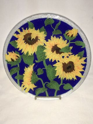 2008 Peggy Karr Fused Glass 11” Sunflower Handmade Decorative Signed Plate