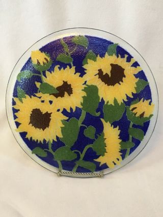 2008 Peggy Karr Fused Glass 11” SUNFLOWER Handmade Decorative Signed Plate 2