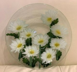 Peggy Karr Art Glass Daisy Daisies Bowl 10 5/8 " Signed