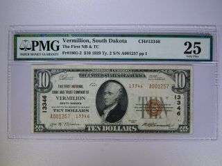 Vermillion South Dakota 1929 $10 Type 2 The First Nb&trust Pmg Vf 25