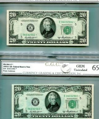 1950 B $20 Richmond Virginia Currency Star Note Gem Cu 2 Consecutive 4270n