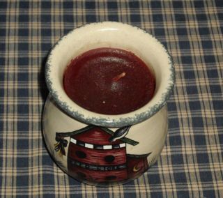 1999 Home & Garden Party Stoneware Bird House Candle Crock with Candle USA 3