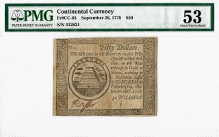Continental Currency Fr Cc - 85 Sept.  26,  1778 $50 Pmg About Uncirculated 53